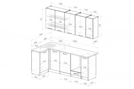Кухонный гарнитур Дюна прайм 2 400, 110х200 см 