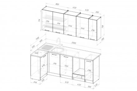 Кухонный гарнитур Дюна прайм 400, 110х200 см 