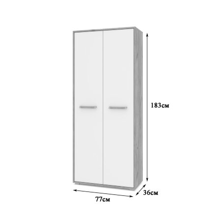 Шкаф 2-х дверный Флорида, Белый, Серый дуб 