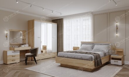 Модульная спальня Соната 2, Сонома/Белый глянец  