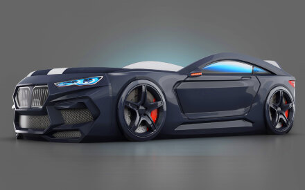 Кровать-машина Romeo с матрасом и подсветкой фар, черная 