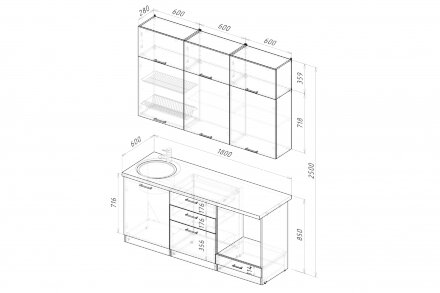 Кухонный гарнитур Глория макси 2, 180 см 
