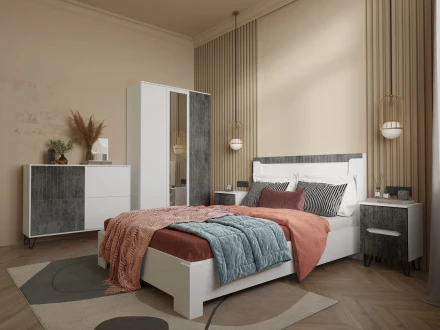 Кровать Ливерпуль, белый/бетон темный 