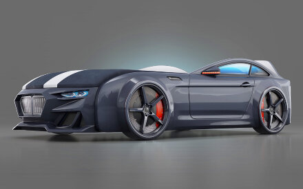 Кровать-машинка с подъемным механизмом и матрасом Dynamic-М Черный 