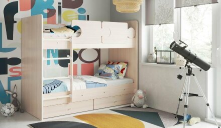 Кровать двухъярусная Тетрис, Дуб млечный  / Ирис 