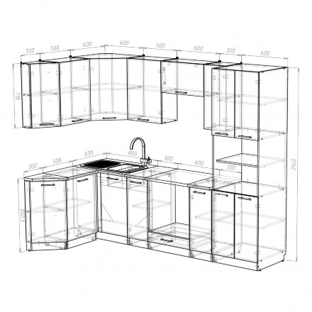 Кухонный гарнитур Лира гранд прайм, 260х140 см 