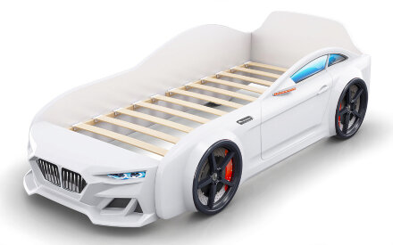 Кровать-машинка Dynamic Белый (с подсветкой фар и объемным капотом) 