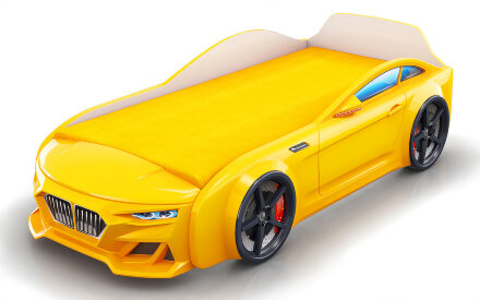 Кровать-машинка Dynamic Желтый (с подсветкой фар и объемным капотом) 