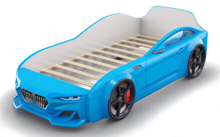 Кровать-машинка Dynamic Голубой (с подсветкой фар и объемным капотом) 