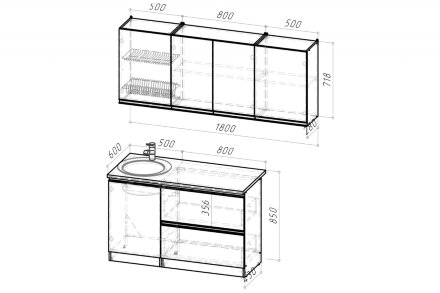 Кухонный гарнитур Ноктюрн макси, 180 см 